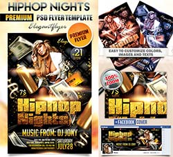 嘻哈派对海报/传单模板：Hiphop Nights – Flyer PSD Template + Facebook Co